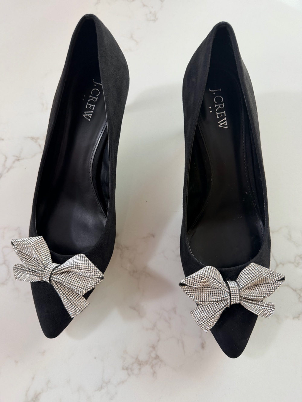 J. Crew Black Ballet Flats with Rhinestone Bow